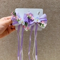 Pinza para el pelo con lazo morado bordado floral y borlas de perlas blancas - Serie Púrpura