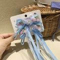 Fermaglio per capelli con fiocco blu fiori ricamati e nastri velati su carta fatta a mano - Serie Blu