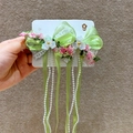 Lindo clip de pelo con lazo verde, flores rosas, encaje y borlas largas de perlas - Green System