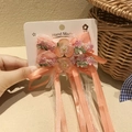 Fermaglio per capelli Hanfu fatto a mano con fiori di nastro arancione e lunghi nastri cadenti - Serie Arancione