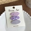 Set da tre mollette ovali viola con motivi floreali e a quadri su cartoncino - Stile Viola Ciliegia Quadri Fiocco / Serie Viola