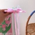 Barrette à cheveux avec nœud rose, fleur translucide et longs rubans pour enfants - Série Rose