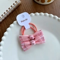 Élastiques à cheveux avec nœuds en tissu rose rayé sur carte blanche avec décor de maison - Élastiques Nœud Rayé / Série Rose