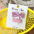 Set di fermagli per capelli rosa con fiocco in pizzo e tessuto su carta - Set di fermagli per capelli / Serie Rosa