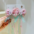 Hanfu-Haarschleifen-Clips in Rosa mit langen Fransen-Quasten für Mädchen und Kinder - Rosa Blütenknospenband