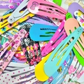 Colorful printed metal snap hair clips for girls in various floral and heart patterns - Multicolor Mixed Print Style (NK783)