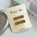 Set de dos pinzas para el pelo con corazón de purpurina dorada en tarjeta hecha a mano - Clip de Cuero de Una Sola Capa
