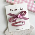 Pink sequin lace bow and glitter hair clip set for girls on a white display card - Bow And BB Clip