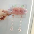 Pink floral hair clip with tassels and pearls for children's Hanfu accessories - Cherry Blossom Stamen Style