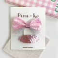 Pink sequin lace bow hair clip for girls with silver tassel and pearl accents - Sequin Tassel BB Hair Clip