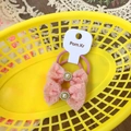 Set di due elastici per capelli con fiocchi di pizzo rosa e perle centrali grandi - Elastico per capelli rosa