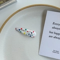 Fermaglio per capelli bianco con motivi a cuori colorati su piatto in ceramica - Stile Cuore Multicolore (NK967) / Clip a Goccia Cuore