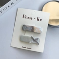 Set de pinzas para el cabello en cuero sintético con corazones plateados y lazo verde - Estilo Corazón de Cuero + Lazo (NK976-3)