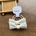 Cute white lace bow hair ties with faux pearls for girls, set of two stylish elastic bands - Classic Bowknot / Two-Piece Set