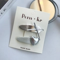 Lot de barrettes à cheveux avec nœud en cuir argenté et cœur sur carte de présentation - Style Nœud + Cœur (NK976-6)