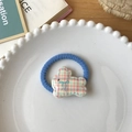 Élastique à cheveux lapin à carreaux bleus pour enfants avec breloque mignonne - Élastique Lapin à Carreaux