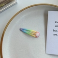 Cute rainbow gradient drip oil drop hair clip with small white circular ornament - Rainbow Gradient Style (NK967) / Gradient Teardrop Clip