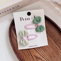 Lot de barrettes à cheveux à nœuds fleuris et verts sur carte de marque - Nuances de vert