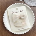 Lace bow and pearl hair clips set in creamy white with elegant tulle mesh details - Hollow Bowknot