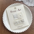 Handmade white lace flower and pearl hair clips set on elegant display card - Flower Four Pearls