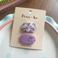 Floral and grape embroidery fabric oval hair clips set for girls in sweet Korean style - Purple Grape (5466413236766)