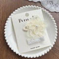 Handmade cream lace flower hair clip with pearl center on display card - Large Flower Pearl