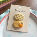 Set of two yellow floral and checkered fabric BB hair clips for girls on display card - Yellow Orange (5466413236767)
