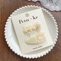 Two-piece cream lace flower and mesh bow hair clip set on a white display card - Apricot Yellow Flower Drop Clip