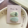 Cute Korean style hair clips set featuring green avocado embroidery and plaid fabric patterns - Green Avocado