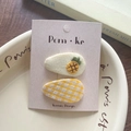 Cute Korean style fabric hair clips set featuring pineapple embroidery and yellow gingham pattern - Yellow Pineapple