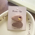 Cute Korean plaid fabric hair clips set featuring acorn embroidery and brown check pattern - Brown Chestnut