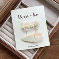 Ensemble de pinces à cheveux fait main avec fleur en dentelle et tissu crème - Barrette Quatre Fleurs Dentelle