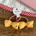 Cute yellow bow hair ties with orange embroidery on pink elastic for girls - Orange Orange Embroidered