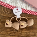 Cute brown fabric hair tie set with acorn embroidery detail on a bow design - Brown Chestnut Embroidered