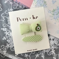 Pince à cheveux nœud vert avec broderie avocat et barrette ovale à carreaux assortie - Avocat Vert