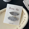 Lot de barrettes argentées avec tweed pailleté et cœur métallique sur carte - Style Cœur Ovale et Paillette Ovale