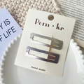 Set of two rectangular hollow metal hair clips in matte silver and purple gradient finish - Silver and Gray