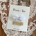 Fermagli per capelli fatti a mano in pizzo bianco crema con paillettes e strass - Fiocco Pizzo Strass