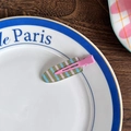 Pink metal duckbill hair clip with green pink blue striped acrylic decorative plate - Green Pink Blue Stripes