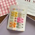 10-piece set of strawberry and floral pattern BB hair clips for girls on display card - Yellow Series