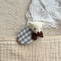 Graziosa clip per capelli in tessuto scozzese con orsetto di peluche e fiocchetto - Orso Marrone con Fiocco