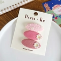 Set di fermagli per capelli in tessuto rosa con ricamo a margherita su carta - Serie Rosa