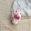 Molletta per capelli a forma di coniglio bianco con tessuto a pois e fiocco rosa - Orso Rosa a Pois