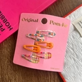 Set di 5 mollette per capelli per bambina con glitter e stampe floreali su carta rosa - Stile Floreale Quadretti Arancione
