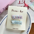 Barrettes à dentelle faites main avec paillettes étoile et cœur pour enfants, lot de 2 - Étoile Cœur À Paillettes / Étoile Cœur Rose Bleu