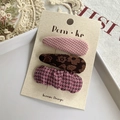 Dreiteiliges Set Mädchen Haarspangen aus Stoff mit Karomuster und Blumenprints in Rosa - Rosa & Lila Serie