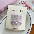 Lot de barrettes à cheveux avec nœud papillon en dentelle et tweed pour filles - Nœud En Tweed Et Maille / Perle papillon violet