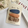 Three-piece fabric plaid hair clips in blue, orange, and houndstooth patterns on card - Orange Series