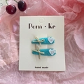 Lot de barrettes bleues avec cœurs et étoiles brodés pour filles sur carte jaune - Série Bleue