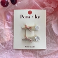 Lot de barrettes à cheveux avec nœud rose et étoile scintillante sur tissu doré - Série Beige